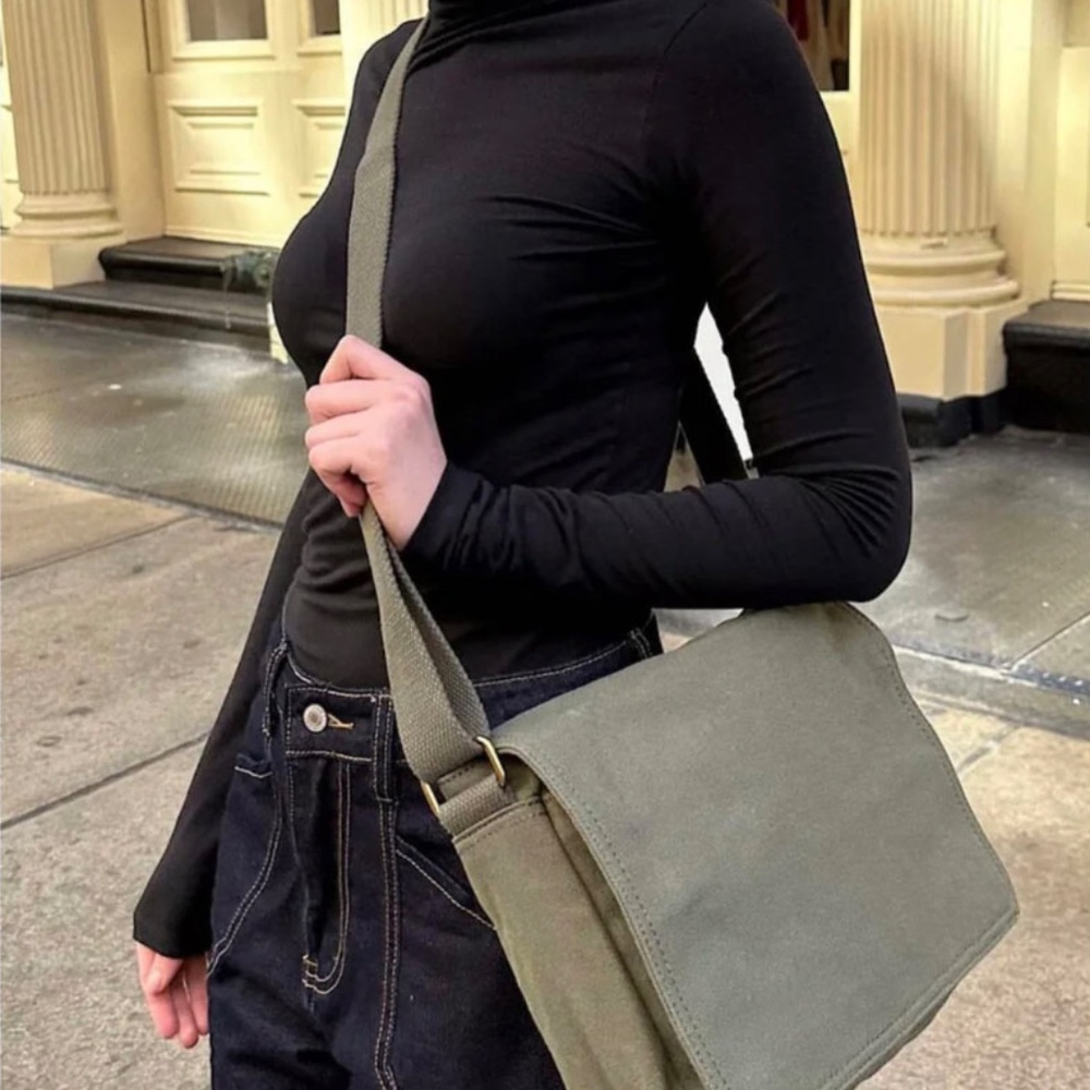 Brandy Melville military green canvas messenger bag. NEW!